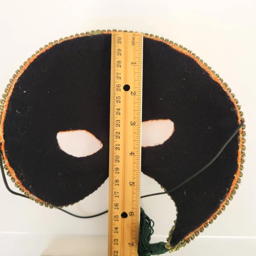 Costume Eye Mask Orange Ornate Masquerade Carnival Mardi Gras Vintage Handmade
